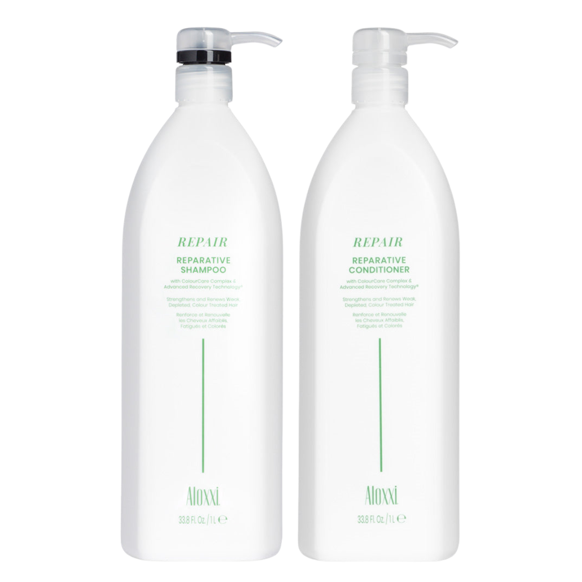 Комплект Aloxxi Duo XXL Reparative «Радикальное восстановление волос»: шампунь и кондиционер, 1000 мл
